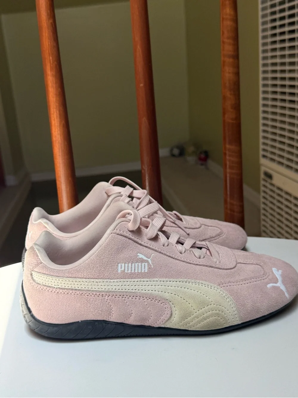 Puma Blush Pink and Cream Suede Low-Top Sneakers